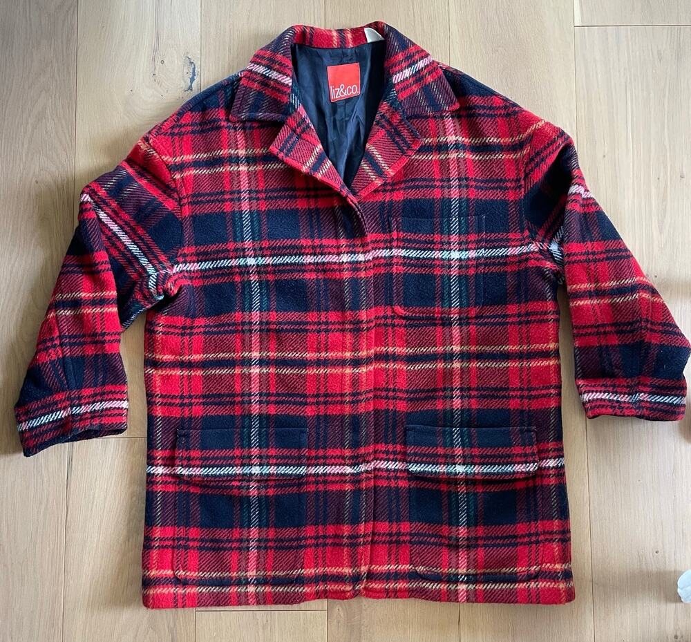 Liz & Co. Car Coat L Wool Blend Plaid